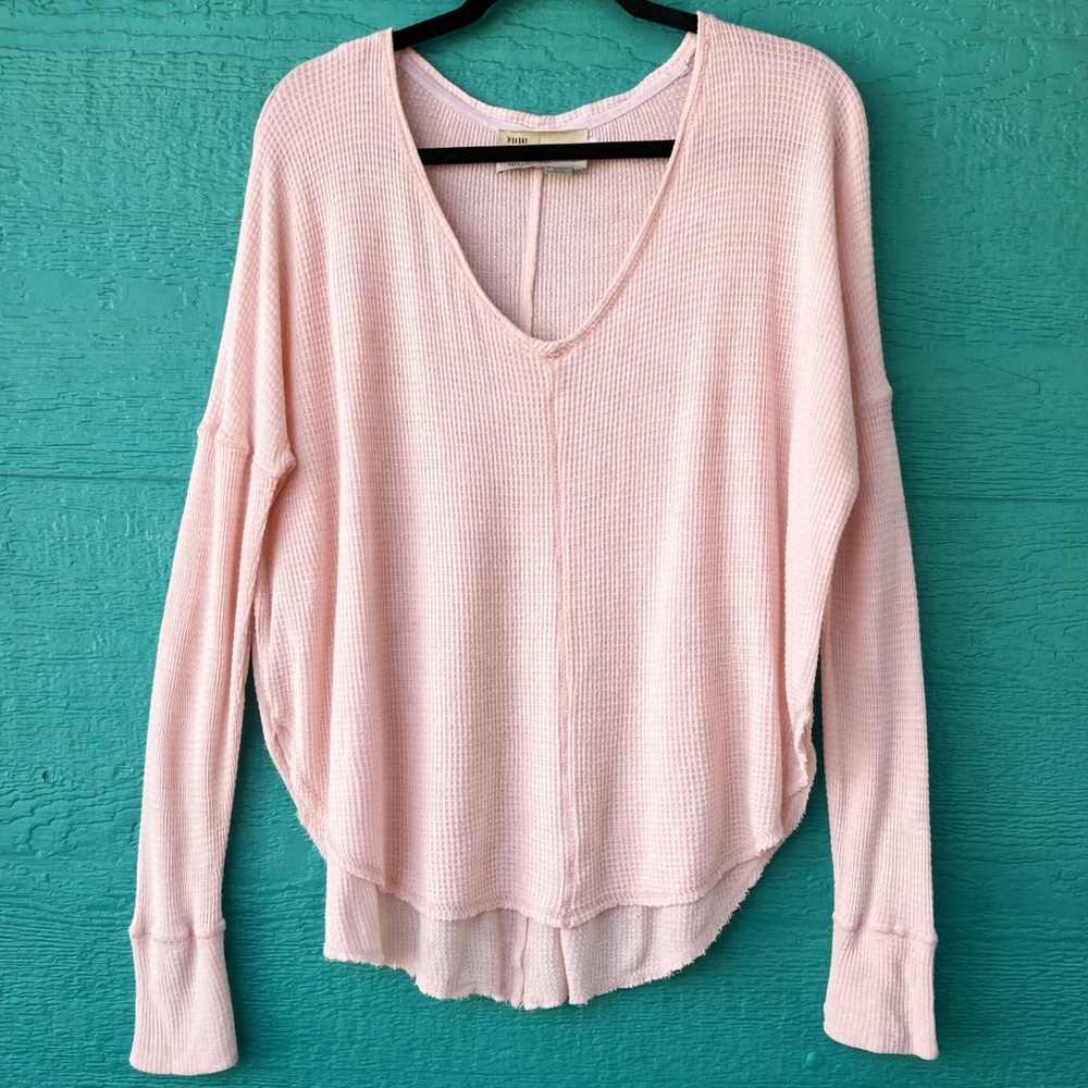 ANTHROPOLOGIE SATURDAY SUNDAY PALE PINK WAFFLE KNIT THERMAL FLOWY TOP SIZE SMALL